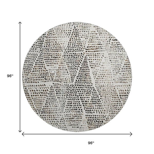 HomeRoots 8' Ivory and Charcoal Diamond Round Rug - Washable, Stain Resistant, UV Protected for Modern Homes 650581