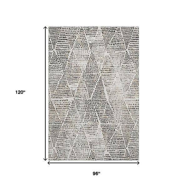 HomeRoots 8' X 10' Ivory & Charcoal Diamond Area Rug – Washable, Stain-Resistant, UV Protected for Modern Homes 650582