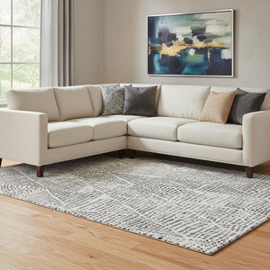 HomeRoots 8' X 10' Ivory & Charcoal Diamond Area Rug – Washable, Stain-Resistant, UV Protected for Modern Homes 650582
