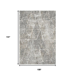 HomeRoots 9' X 12' Ivory And Charcoal Diamond Area Rug – Washable, UV Protected, Durable, Stain-Resistant Design 650583