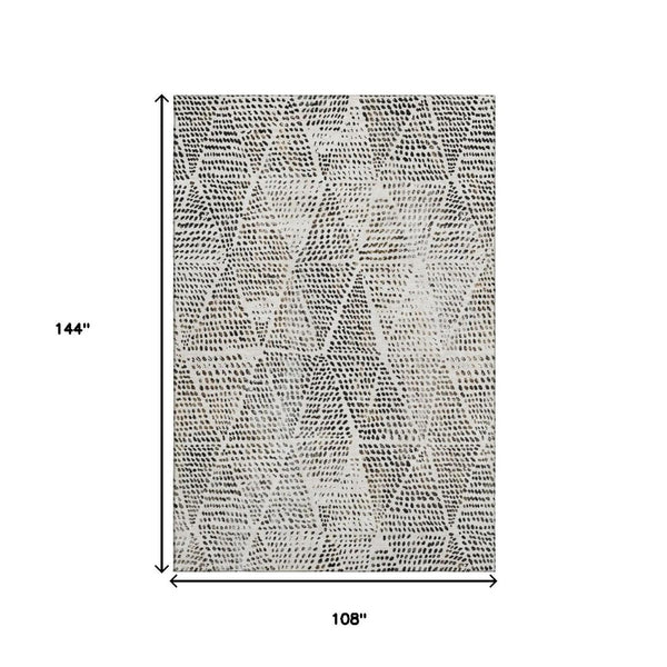 HomeRoots 9' X 12' Ivory And Charcoal Diamond Area Rug – Washable, UV Protected, Durable, Stain-Resistant Design 650583