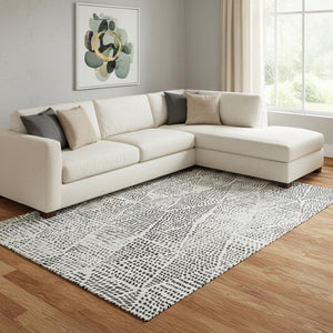 HomeRoots 9' X 12' Ivory And Charcoal Diamond Area Rug – Washable, UV Protected, Durable, Stain-Resistant Design 650583