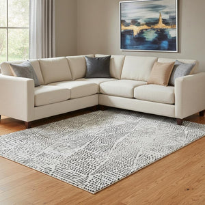 HomeRoots 10' X 14' Ivory & Charcoal Diamond Area Rug - Washable, UV-Protected, Perfect for Busy Homes! 650584