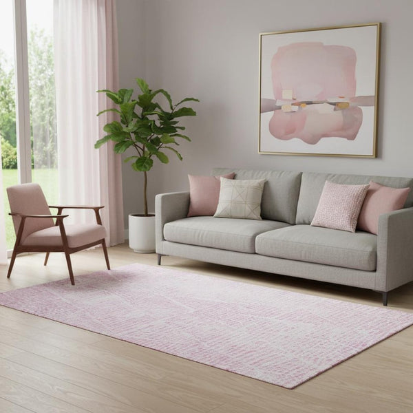 HomeRoots 5' X 8' Pink And Ivory Diamond Area Rug - Stylish, Washable, UV-Protected, Perfect for High Traffic Areas 650586