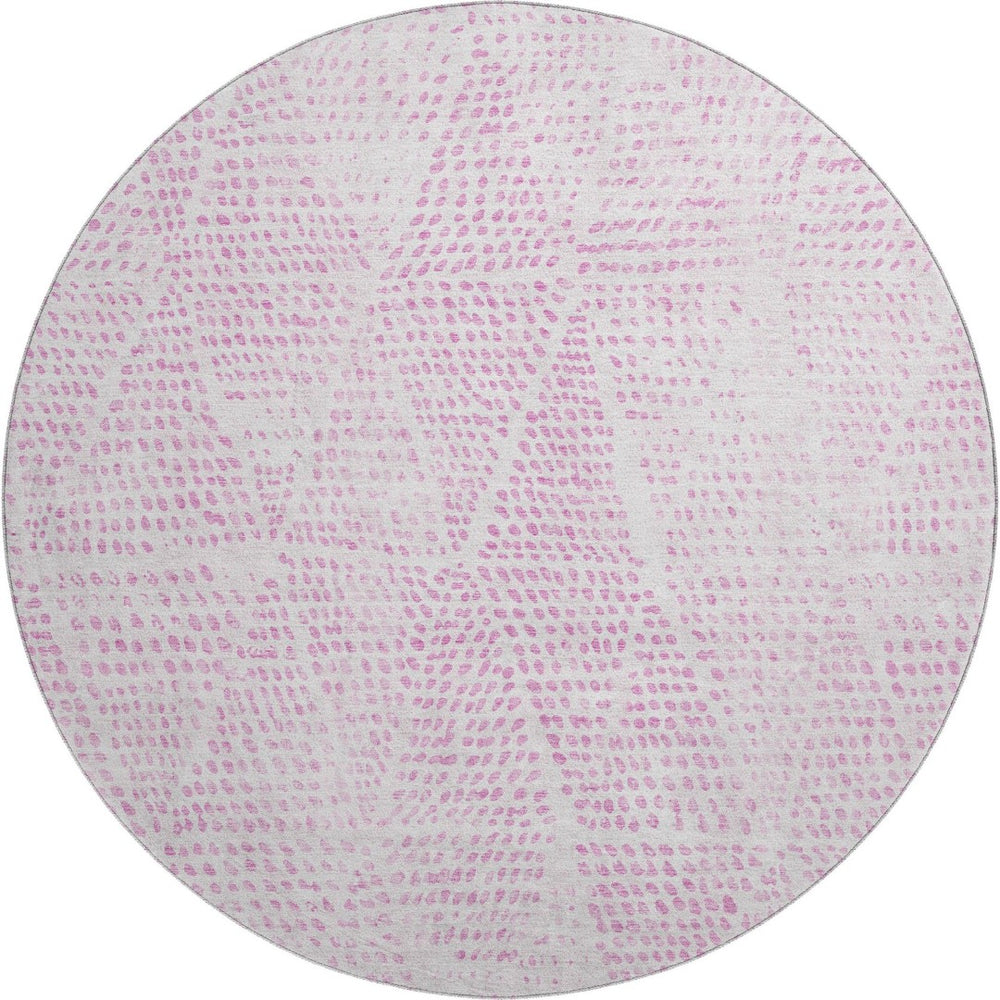 HomeRoots 8' Pink and Ivory Diamond Round Rug - Washable, UV Protected, Durable for High-Traffic Areas! 650587