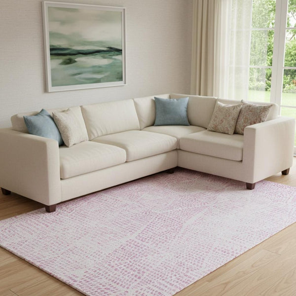HomeRoots 8' X 10' Pink And Ivory Diamond Area Rug - Washable, Stain-Resistant, UV Protected for High-Traffic Spaces 650588