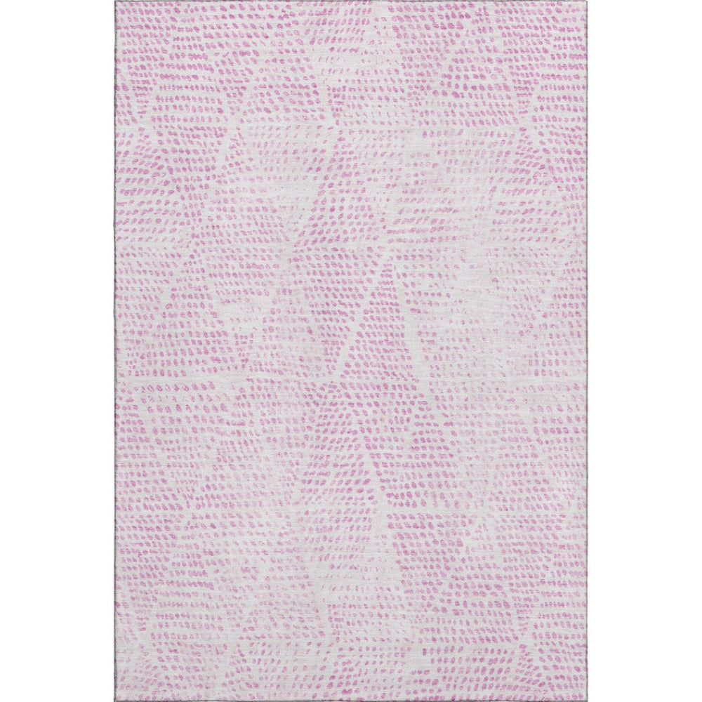 HomeRoots 9' X 12' Pink and Ivory Diamond Area Rug - Washable, UV-Protected, Stylish and Durable for Any Space 650589