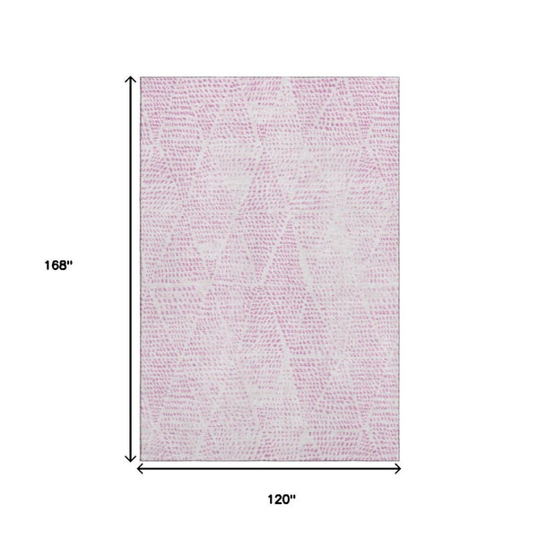 HomeRoots 10' X 14' Pink and Ivory Diamond Area Rug - Stylish, Washable, Durable with UV Protection for Homes 650590