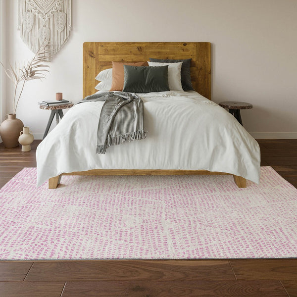HomeRoots 10' X 14' Pink and Ivory Diamond Area Rug - Stylish, Washable, Durable with UV Protection for Homes 650590