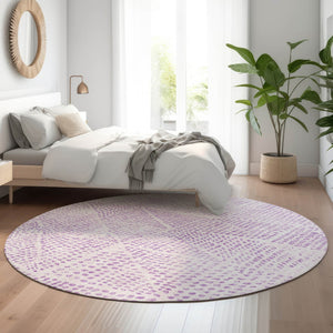 HomeRoots 8' Purple and Ivory Diamond Washable Round Rug – UV Protected, Stylish, and Perfect for Busy Homes! 650593