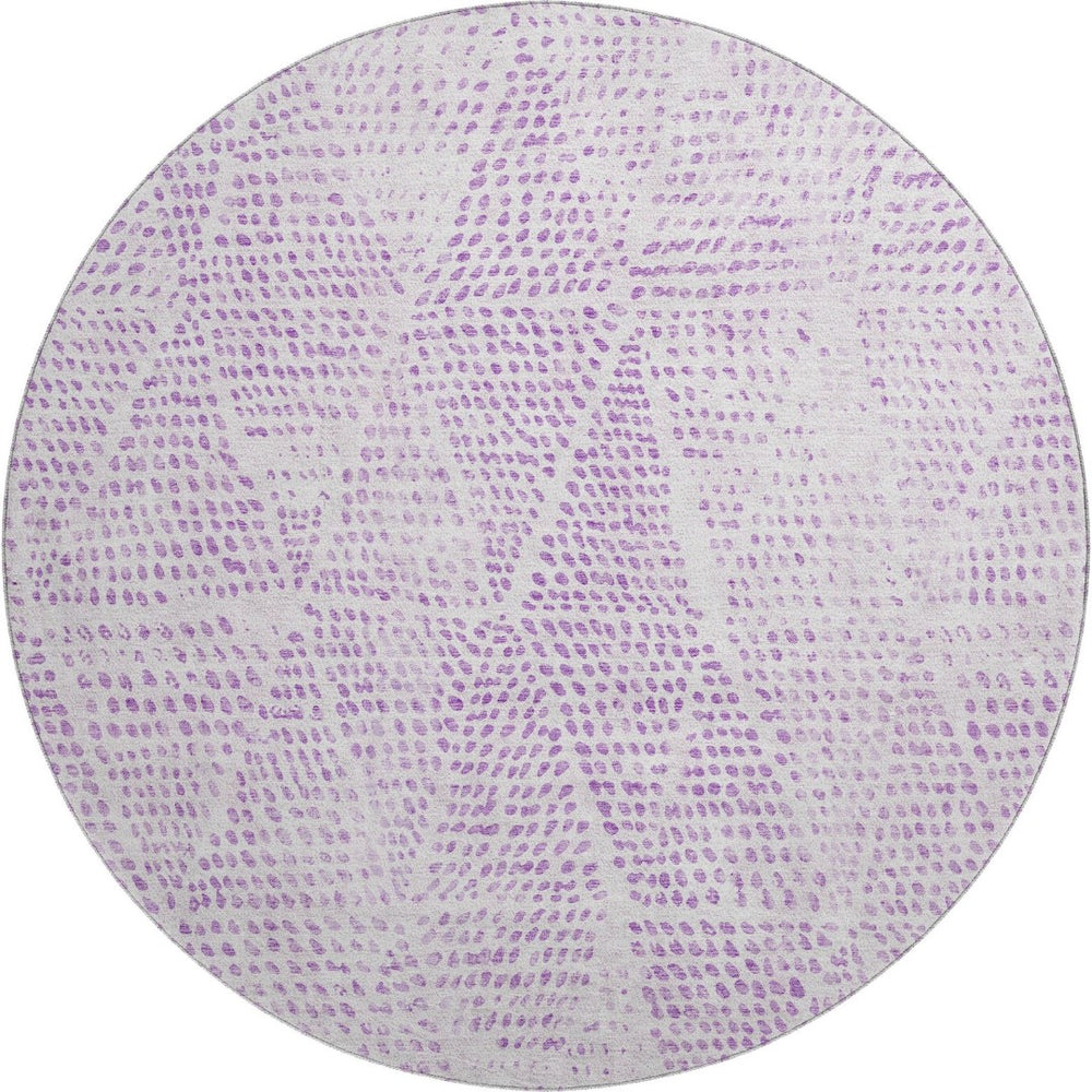 HomeRoots 8' Purple and Ivory Diamond Washable Round Rug – UV Protected, Stylish, and Perfect for Busy Homes! 650593