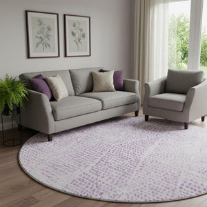 HomeRoots 8' Purple and Ivory Diamond Washable Round Rug – UV Protected, Stylish, and Perfect for Busy Homes! 650593