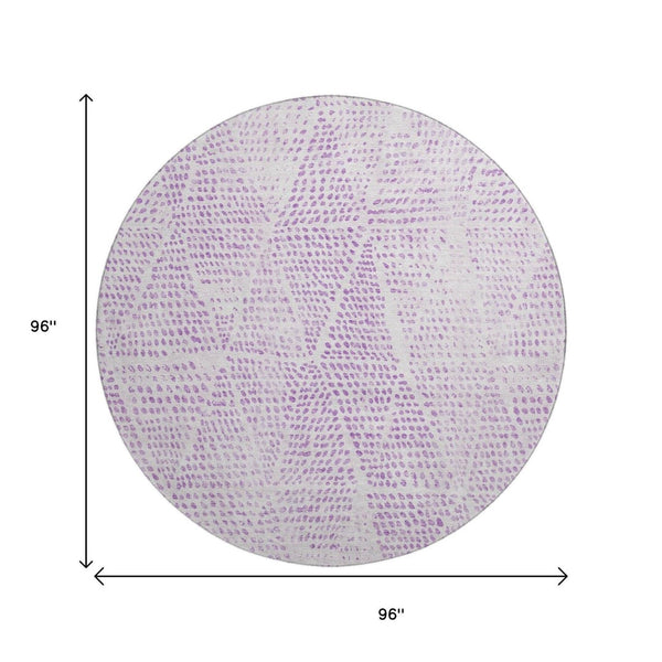 HomeRoots 8' Purple and Ivory Diamond Washable Round Rug – UV Protected, Stylish, and Perfect for Busy Homes! 650593