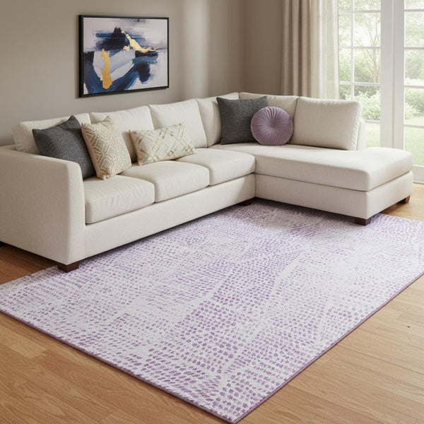 HomeRoots 8' X 10' Purple and Ivory Diamond Area Rug - Washable, UV Protected, Perfect for High-Traffic Spaces! 650594