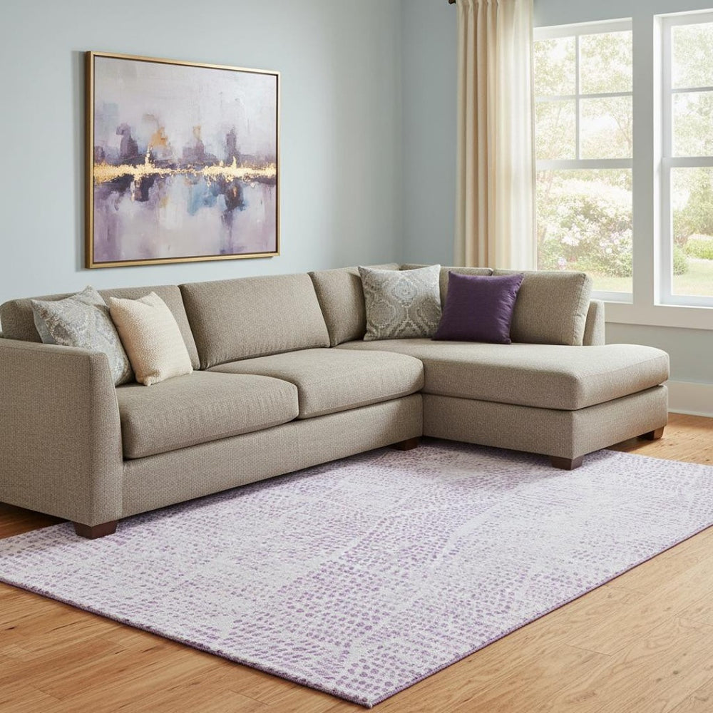 HomeRoots 9' X 12' Stylish Purple and Ivory Diamond Washable Area Rug with UV Protection for Busy Homes 650595