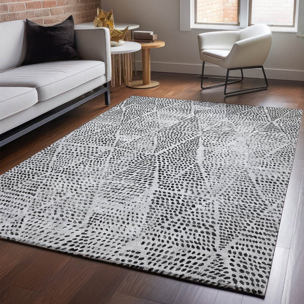 HomeRoots 5' X 8' Pewter and Ivory Diamond Area Rug - Washable, Stain-Resistant, UV Protected for Everyday Use 650598