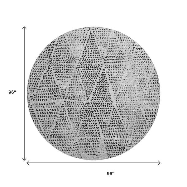 HomeRoots 8' Pewter and Ivory Diamond Washable Round Rug – Durable, Stylish, UV-Protected for High-Traffic Areas 650599
