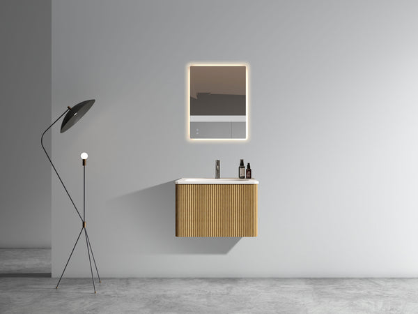 English Elm U055-Etna24W-306 Striped Natural Oak Floating Vanity 24" with Integrated White Ceramic Sink, Push-Open Drawer W1865P164724