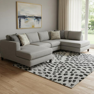 HomeRoots 8' X 10' Stylish Pewter & Ivory Diamond Washable Area Rug - Stain Resistant & UV Protected Design 650600