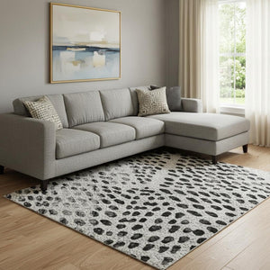 HomeRoots 9' X 12' Pewter and Ivory Diamond Area Rug – Durable, Washable, UV-Resistant for Stylish Spaces 650601