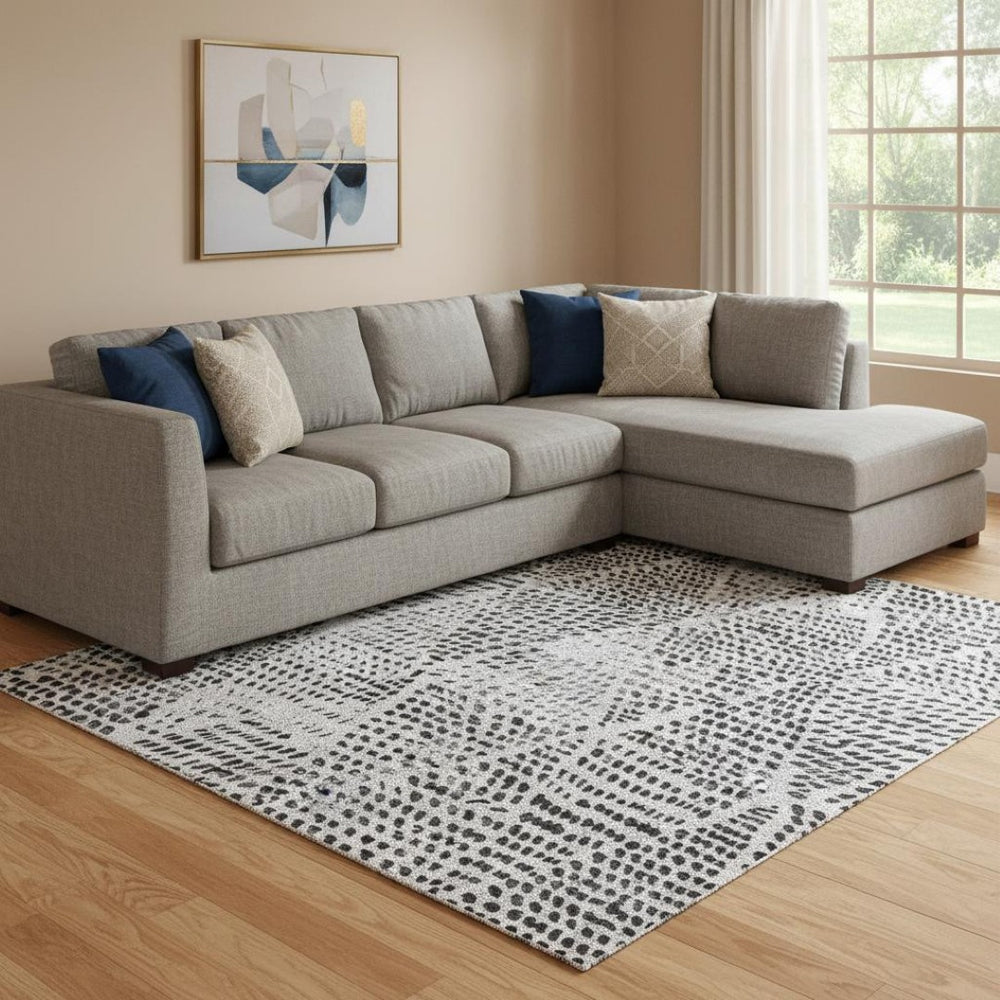 HomeRoots 10' X 14' Washable Pewter and Ivory Diamond Area Rug - UV Protected, Durable & Easy-Care Design 650602