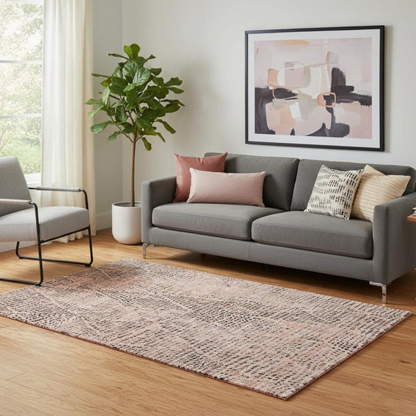HomeRoots 5' X 8' Salmon & Charcoal Diamond Area Rug - Washable, UV-Protected, Stylish & Durable for Homes 650604