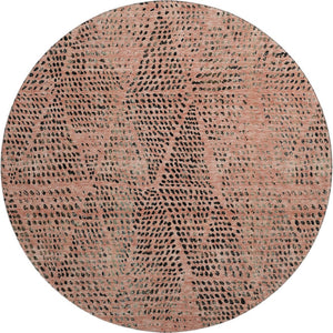 HomeRoots 8' Salmon and Charcoal Diamond Washable Round Rug - Durable, UV Protected, Perfect for High-Traffic Areas 650605