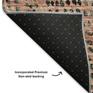 HomeRoots 8' Salmon and Charcoal Diamond Washable Round Rug - Durable, UV Protected, Perfect for High-Traffic Areas 650605