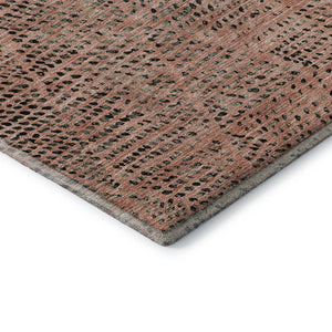 HomeRoots 8' Salmon and Charcoal Diamond Washable Round Rug - Durable, UV Protected, Perfect for High-Traffic Areas 650605
