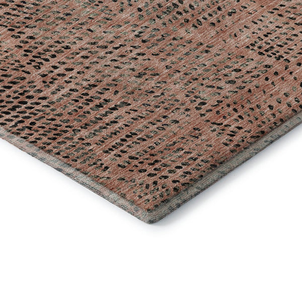 HomeRoots 8' Salmon and Charcoal Diamond Washable Round Rug - Durable, UV Protected, Perfect for High-Traffic Areas 650605