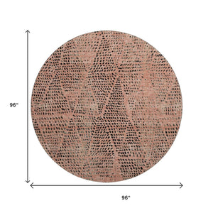 HomeRoots 8' Salmon and Charcoal Diamond Washable Round Rug - Durable, UV Protected, Perfect for High-Traffic Areas 650605