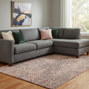 HomeRoots 8' X 10' Salmon & Charcoal Diamond Area Rug - Washable, UV-Protected, Stain-Resistant for Homes 650606
