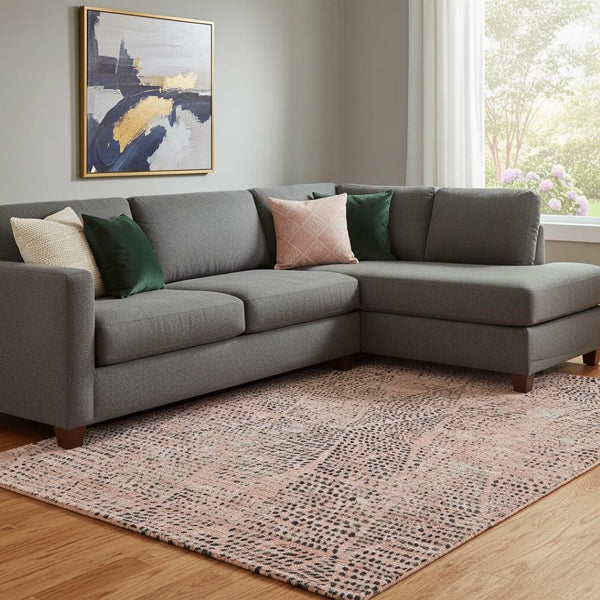 HomeRoots 8' X 10' Salmon & Charcoal Diamond Area Rug - Washable, UV-Protected, Stain-Resistant for Homes 650606