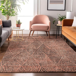 HomeRoots 9' X 12' Salmon & Charcoal Diamond Area Rug - Washable, UV-Protected, Stylish & Stain Resistant! 650607