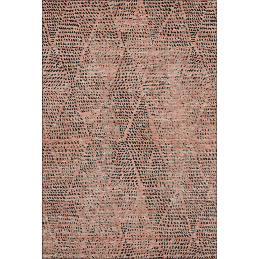 HomeRoots 9' X 12' Salmon & Charcoal Diamond Area Rug - Washable, UV-Protected, Stylish & Stain Resistant! 650607