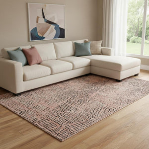 HomeRoots 9' X 12' Salmon & Charcoal Diamond Area Rug - Washable, UV-Protected, Stylish & Stain Resistant! 650607