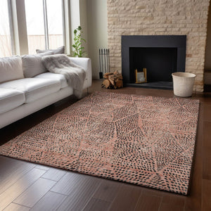 HomeRoots 9' X 12' Salmon & Charcoal Diamond Area Rug - Washable, UV-Protected, Stylish & Stain Resistant! 650607
