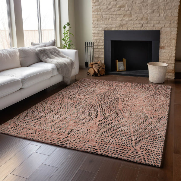 HomeRoots 9' X 12' Salmon & Charcoal Diamond Area Rug - Washable, UV-Protected, Stylish & Stain Resistant! 650607