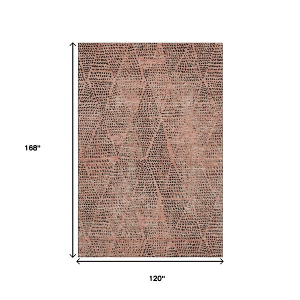 HomeRoots 10' X 14' Salmon & Charcoal Diamond Area Rug - Washable, UV-Protected, Stain-Resistant Design! 650608