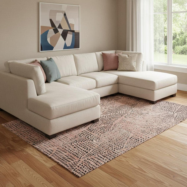 HomeRoots 10' X 14' Salmon & Charcoal Diamond Area Rug - Washable, UV-Protected, Stain-Resistant Design! 650608