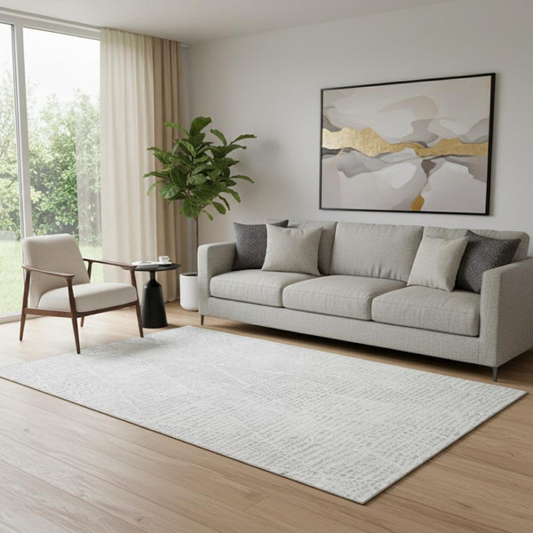 HomeRoots 5' X 8' Washable Silver and Ivory Diamond Area Rug with UV Protection for Stylish Home Comfort 650610