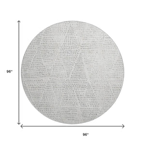 HomeRoots 8' Silver and Ivory Diamond Washable Round Rug - Durable, Stylish, UV-Protected for High-Traffic Homes 650611