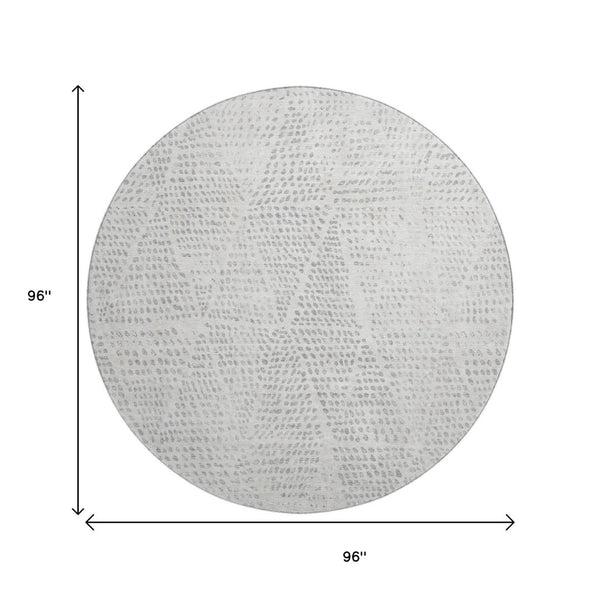 HomeRoots 8' Silver and Ivory Diamond Washable Round Rug - Durable, Stylish, UV-Protected for High-Traffic Homes 650611