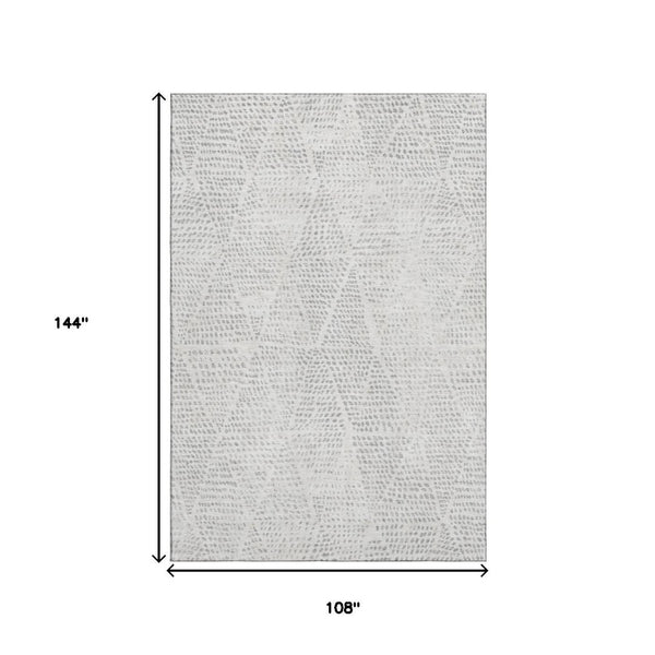 HomeRoots 9' X 12' Silver and Ivory Diamond Area Rug - Washable, UV Protected, Stylish & Durable for Homes 650613