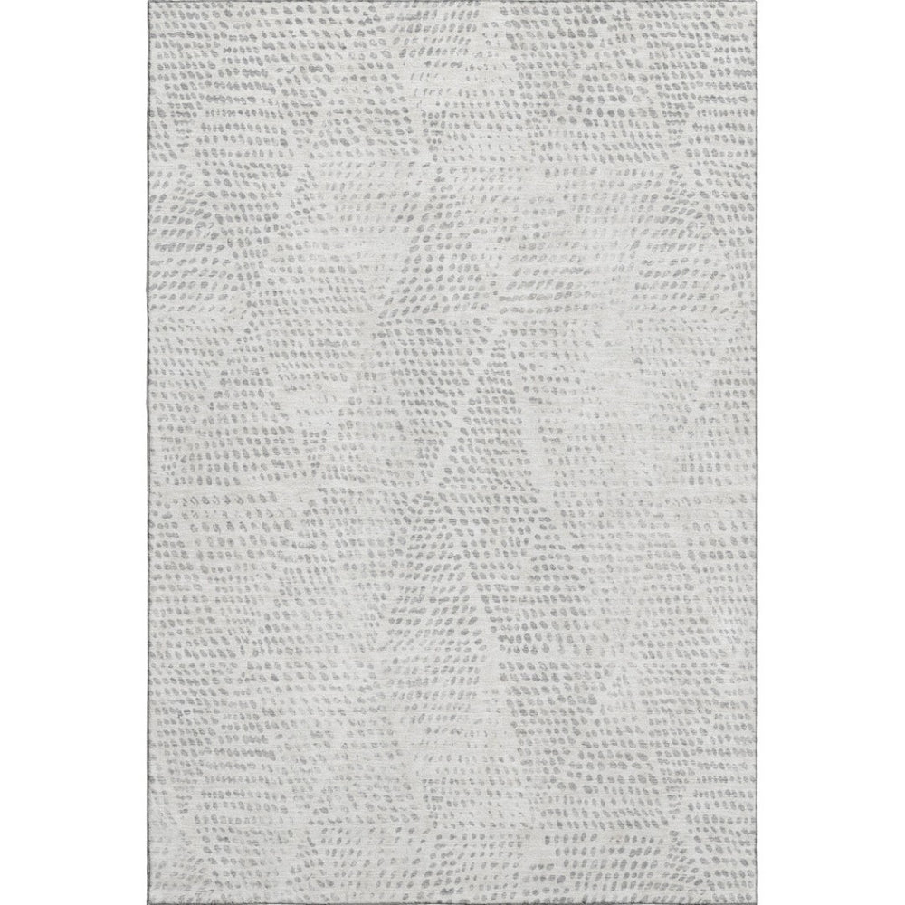 HomeRoots 9' X 12' Silver and Ivory Diamond Area Rug - Washable, UV Protected, Stylish & Durable for Homes 650613