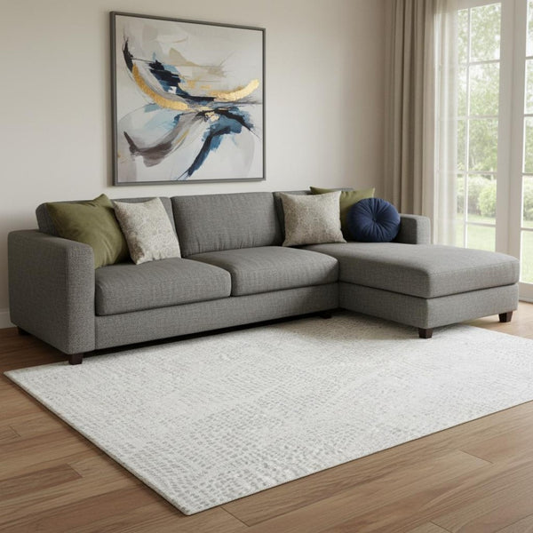 HomeRoots 9' X 12' Silver and Ivory Diamond Area Rug - Washable, UV Protected, Stylish & Durable for Homes 650613