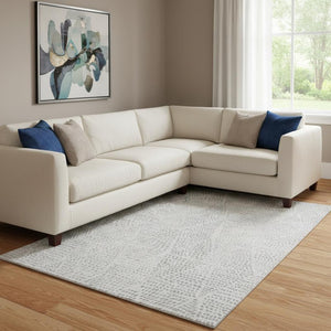 HomeRoots 10' X 14' Stylish Silver & Ivory Diamond Area Rug - Washable, UV Protected, Durable for Busy Homes 650614