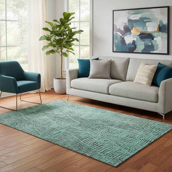 HomeRoots 5' X 8' Teal & Charcoal Diamond Area Rug – Stylish, Stain-Resistant, UV-Protected for High-Traffic Spaces 650616