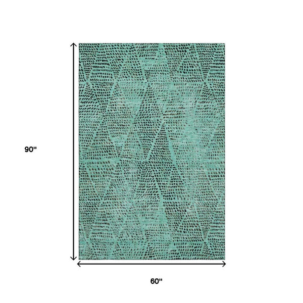 HomeRoots 5' X 8' Teal & Charcoal Diamond Area Rug – Stylish, Stain-Resistant, UV-Protected for High-Traffic Spaces 650616