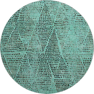 HomeRoots 8' Teal and Charcoal Diamond Pattern Washable Round Rug – Durable, Stain-Resistant & UV Protected! 650617